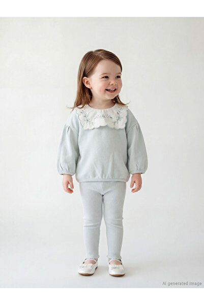 LC Waikiki Lcw Baby Gray Crew Neck Baby Girl Sweatshirt and Leggings