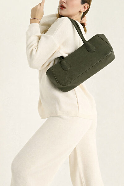 MADAMMERY Crinkled Textured Zippered Women's Handbag and Shoulder Bag Khaki