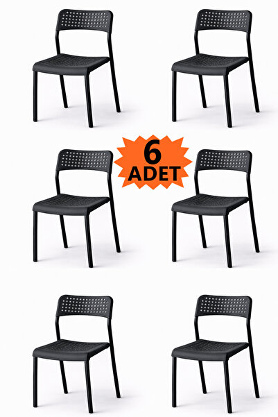 Flinder 6'lı Mari Siyah Mutfak Sandalyesi ve Balkon Sandalyesi Plastik Oturma...