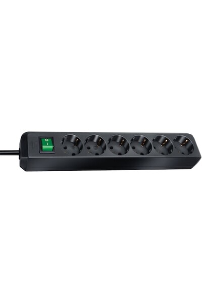 Brennenstuhl -Line 6 Socket Extension Cord, 3m H05VV-F 3G1.5 Black