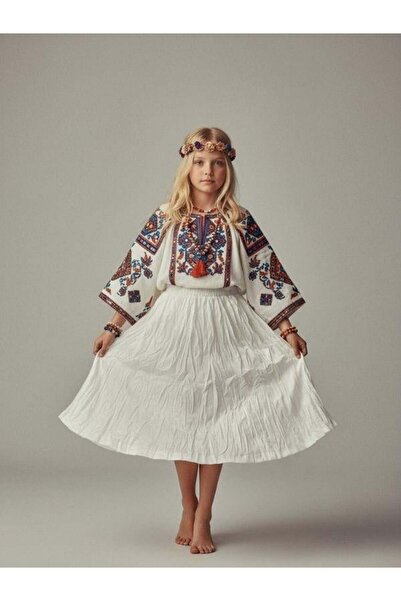 Zekids Girl's Pleated Midi Skirt