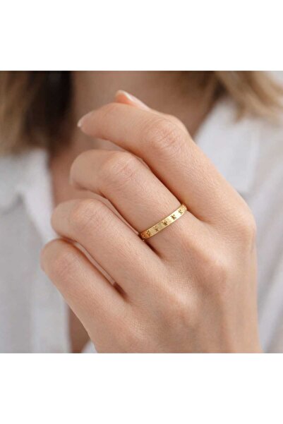 Bittox Women's Exclusive Gold Color Star Patterned Stainless Steel Thin Ring ...