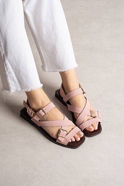 diclepolat Women's Powder Cross-Strap Buckle Sandals – Flat Sole Comfortable ...