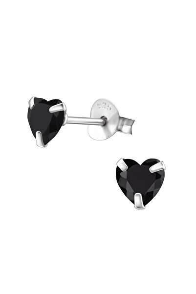 BIJUTERIA NEAGRA 925 Silver Earrings with Black Crystal Hearts