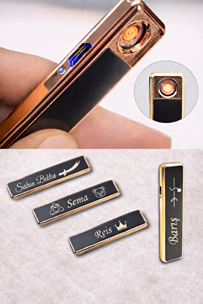 TORCH Kişiye Özel İsim Yazılabilir USB Şarjlı Elektrikli Çakmak – Şık Metal T...