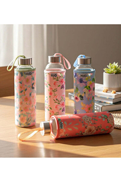 Trendmiya H2O 500ml Glass Flask with Flowers