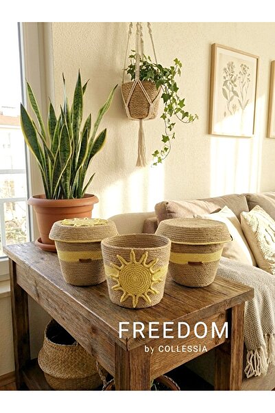 CollessiaHome FREEDOM COLLECTİON Güneş Jüt Hasır Sepet Jüt Düzenleyici Dekora...