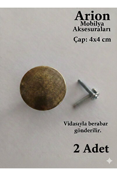 Arion 2 Adet Lüks ESKİTME ANTİK SARI Metal Düğme Çekmece, Dolap, Mutfak, Vest...
