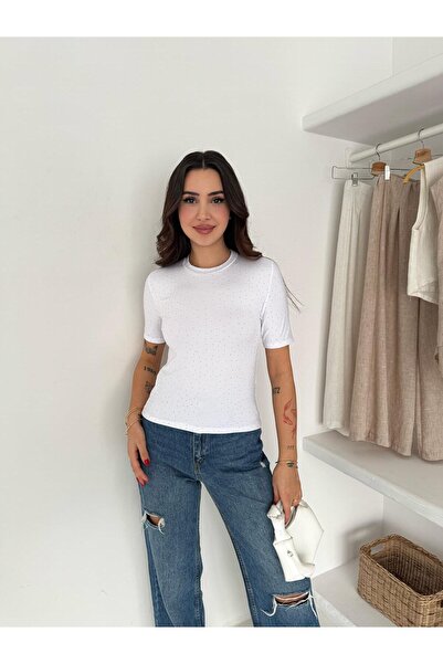 gozdefashion Women's Stone Detailed Basic Crop