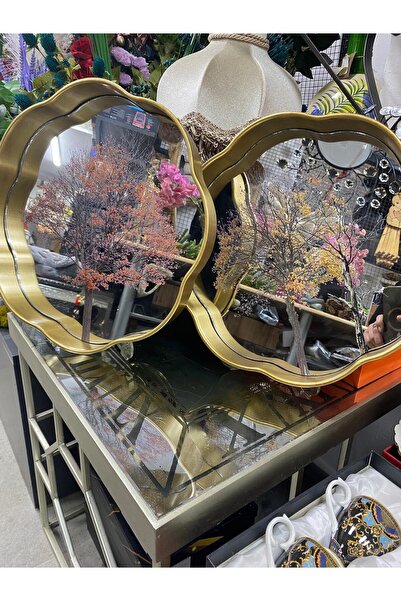 elif aksesuar صينية زخرفية مع مرآة بنمط خشبي 34 سم-35 سم