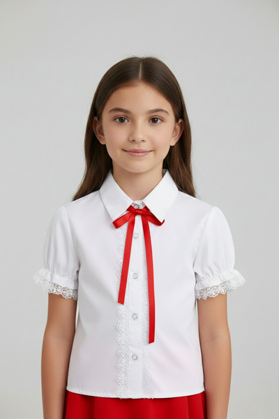 nacar çarşı Girl's Red Bow Lace White Shirt 23 April 29 October Show Outfit