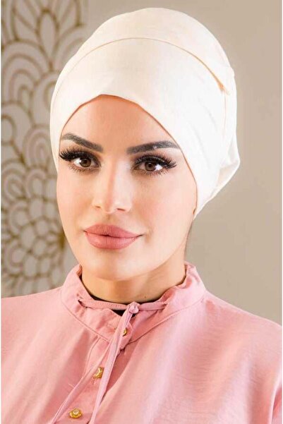 Aişe tesettür Bonetă anti-alunecare supradimensionată, alb-bej, cu model bati...