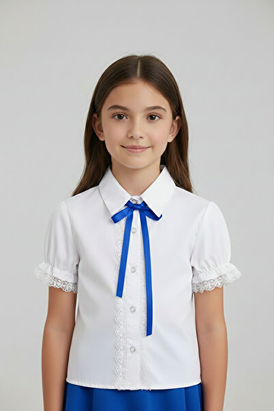 nacar çarşı Devojčina Kobalt plava plava mašna Čipka paket bela košulja 23. a...