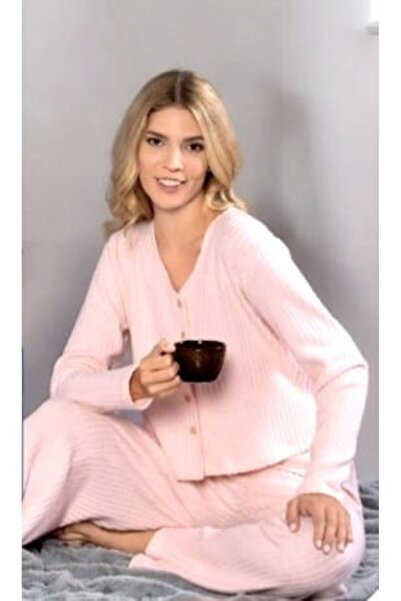 Zen Kaşkorse Front Buttoned Long Sleeved Pajama Set for Winter