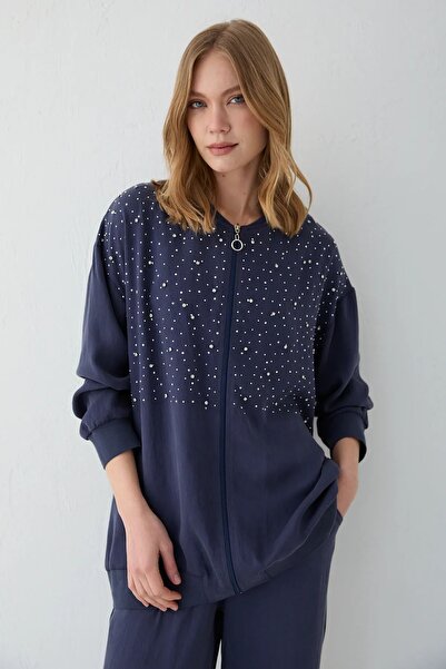 Melike Tatar Stone Detailed Trouser Suit Dark Blue 2644