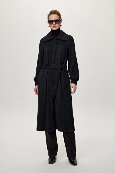 Zühre Hooded Belt Detailed Black/Nefti Giy Çık Gç-0221