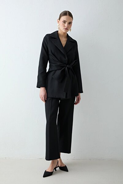 Melike Tatar Tied Jacket Suit Black 2656