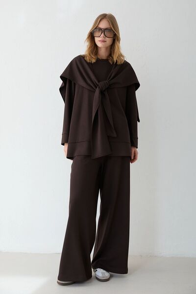 Melike Tatar Modal Shawl Set Brown 2695