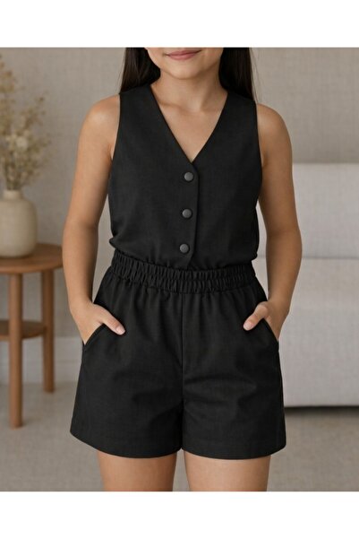 shop Girl's 2-Piece Combination Woven Vest and Shorts with Snap Closure