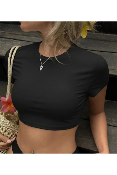 FAMEL By Crew Neck Short Sleeve Lycra Combed Cotton Crop