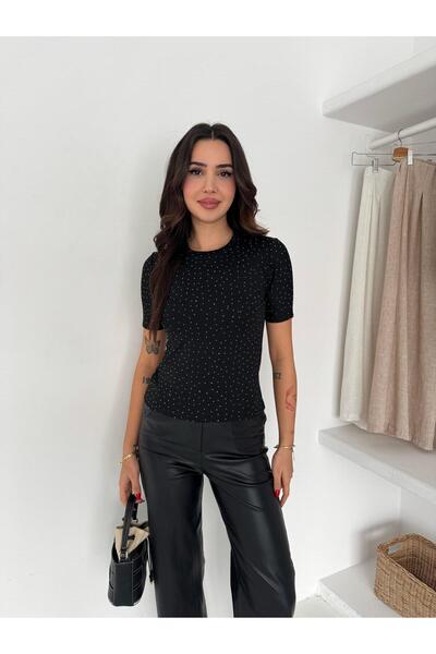 gozdefashion Women's Stone Detailed Basic Crop