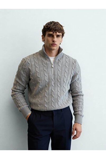 Atelier Old Money Montclair Cable Half Zip Gri Kazak FW5953