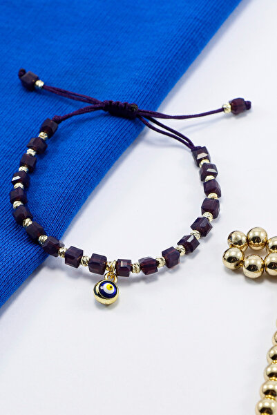 biuti سوار من الزجاج الأرجواني اللون مع خرز على شكل عين الشر، سوار هدية