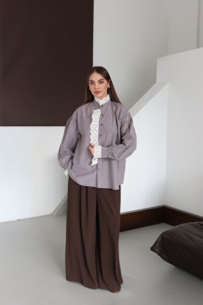 By ÖTE Guipure Detailed Striped Poplin Shirt