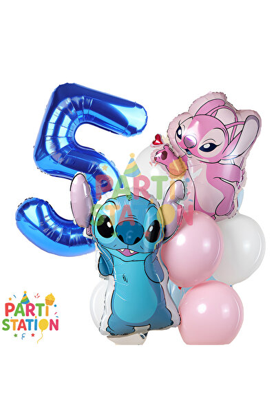 Parti Station مجموعة بالونات عيد ميلاد بعمر 5 سنوات بتصميم ستيتش، 7 قطع