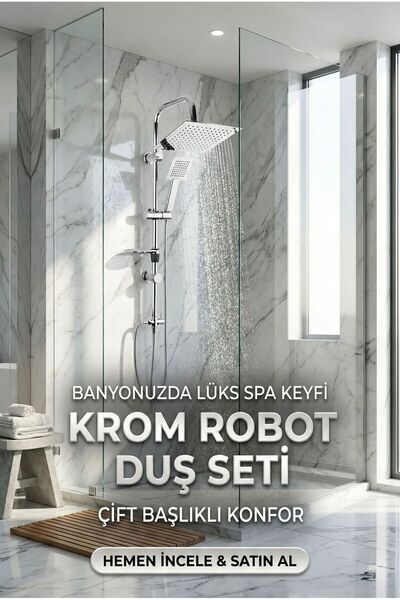 ZENIT Lüks Krom Kare Robot Duş Seti | Yağmurlama Tepe Başlığı ve El Duşu Takı...