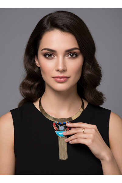 GLAMOURBAG Bohemian Turquoise Stone Tassel Women's Necklace – Ethnic Authenti...