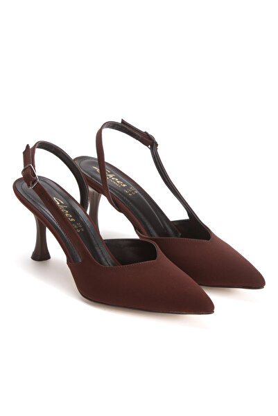 MFT AYAKKABI Women's Pointed Toe Open Back Thin Heeled Stiletto Brown