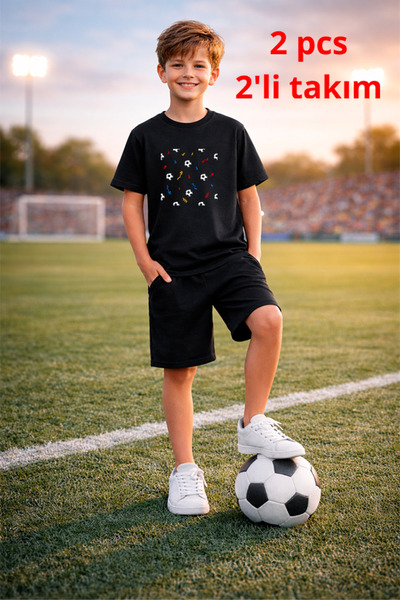 genosha Set de tricou și pantaloni scurți 2 în tricou cu tematică fotbal cu i...