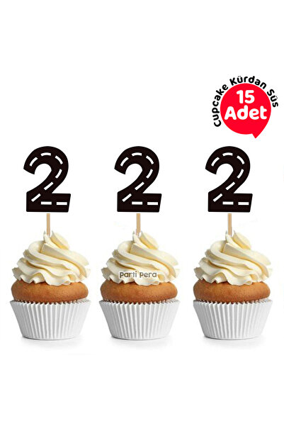 parti pera 2 Yaş Yarış Yol Temalı Cupcake Kürdan Süsü 15 Adet