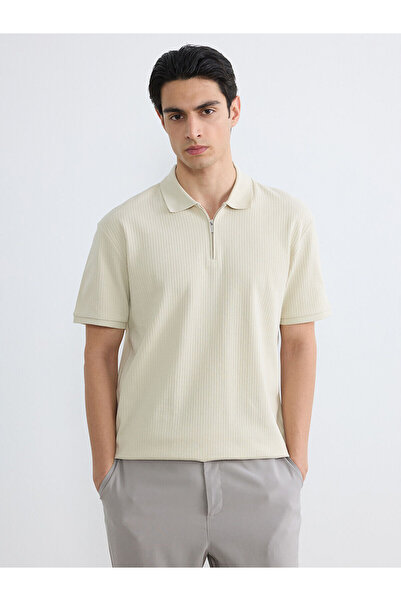 LC Waikiki Nevavm Men's Polo Collar Ribbed Knitwear T-Shirt with a Difference