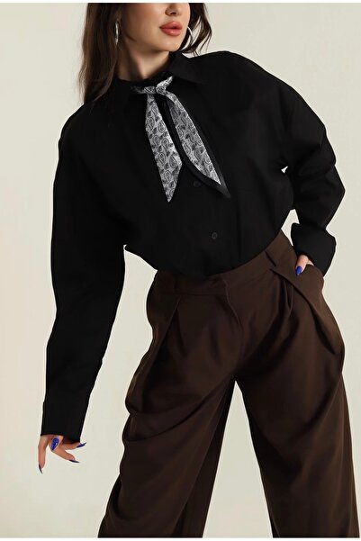 zem moda Women's Scarf Detailed Shirt – Stylish Office Shirt Classic Long Sle...