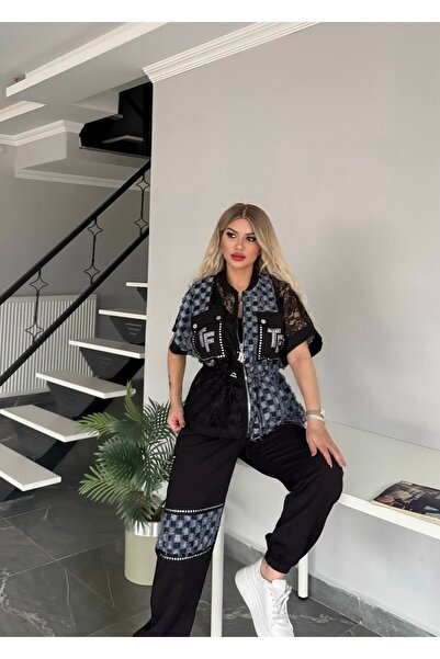 RED WOMAN FASHİON Checkered Stone Lace Set