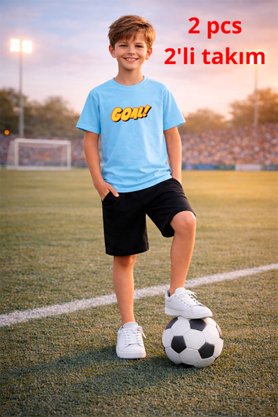 genosha Futbol Soccer Themed Printed T-Shirt T-Shirt Shorts Set 2 in 1
