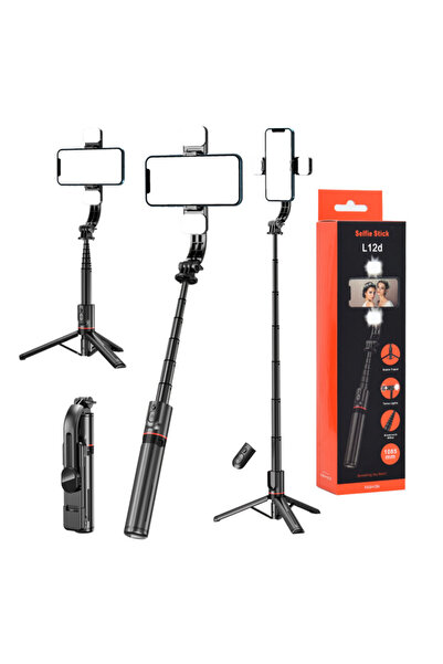 Techsuit Trepied pentru selfie, 2x LED-uri, telecomandă wireless L12D, 108 cm