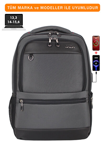 Dada 14"-15,6" inç Körüklü Gri Laptop Sırt Çantası Unisex Su Geçirmez Kumaş