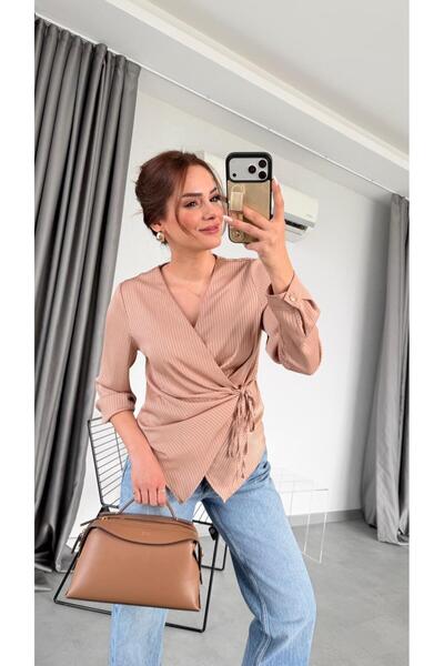 pelin yıldız butik Fabia Pileli Kruvaze Bağlamalı Gömlek