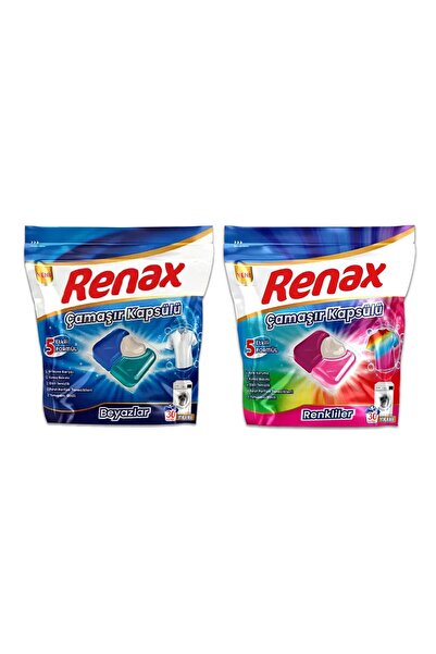 RENAX Çamaşır Kapsülü 30 Yıkama Beyazlar ve Renkliler 2 li Paket