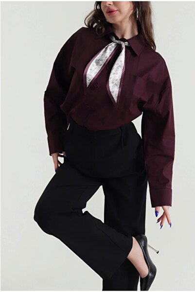 zem moda Kadın Fular Detaylı Gömlek – Şık Ofis Gömleği Klasik Uzun Kollu Bluz