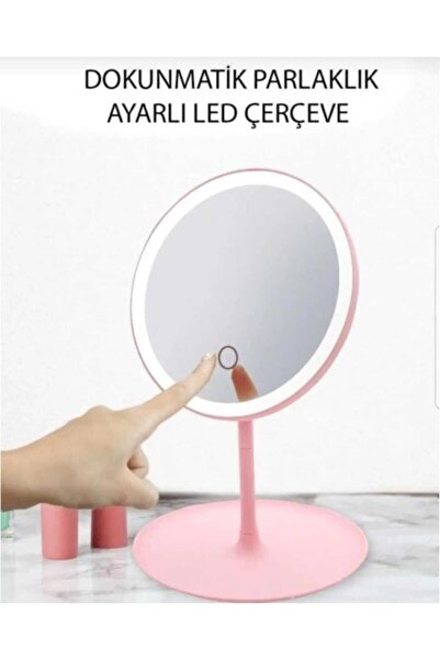 BASKIMARKETİM Led Işıklı Dokunmatik 3 Renk Yanan Makyaj Aynası pembe