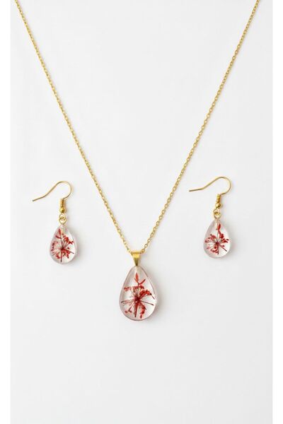 Markasız ucuz Gerçek Kurutulmuş Kırmızı Sultan Otu Çiçekli Reçine Damla Kolye...