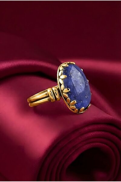 Takıdepo Çift Kol Model Lapis Lazuli Taşlı El İşi Yüzük - Altın Rengi