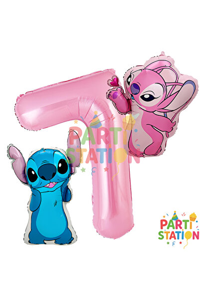 Parti Station Stitc ve Angel Balon 7 Yaş Doğum Günü Seti Pembe Rakam 7 Folyo ...