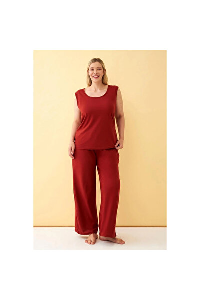 Narnuga Mi̇ray- Women's Tile Large Size Combed Cotton Top and Bottom Set