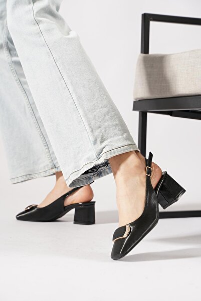 Moda Pie Dorfede Pantofi de damă cu cataramă din piele lacuită cu dungi, cu s...