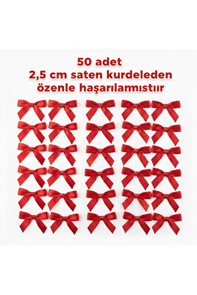 serap çiçekçilik 50 Adet Kırmızı Saten Fiyonk Kurdele Hazır